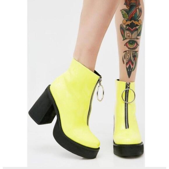 Current Mood Shoes - Doll Kills Current Mood Franky Platform Neon Yellow Patent Leather